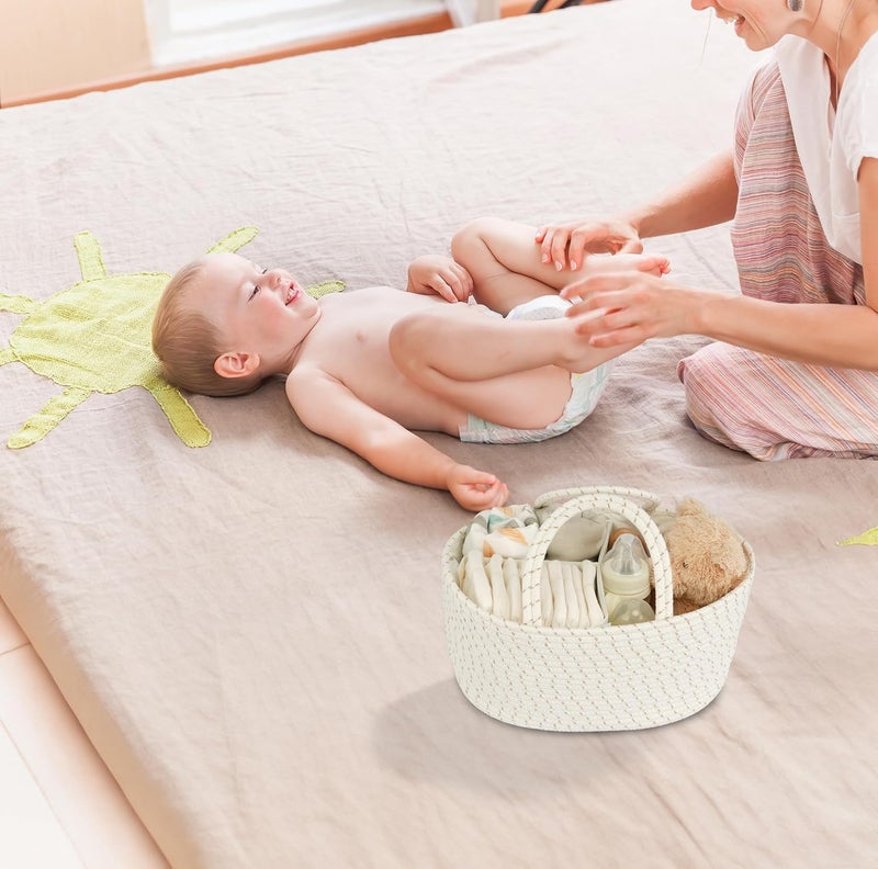 JUNBOLE Diaper Caddy Organizer Cotton Rope Baby Basket Nursery Storage and Portable Tote Bag for Car Ideal Baby Shower Gifts and Registry Must-Have for Newborn Essentials striped - Image 4